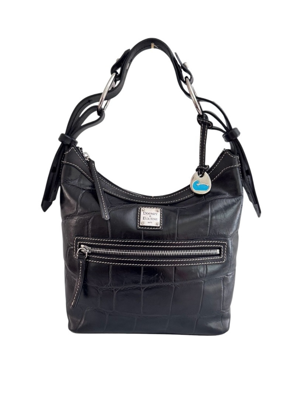 Dooney & Bourke Black Croc Embossed Leather Hobo Shoulder Bag